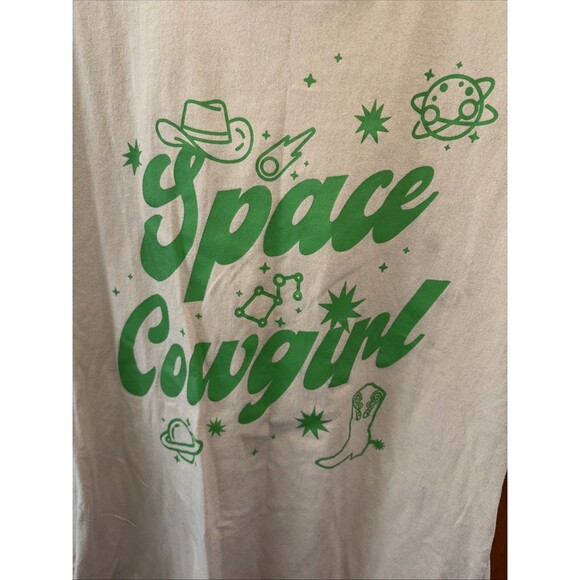 Isaac Morris T Shirt Women L Beige Space Cowgurl Boots Streetwear Cotton Blend - Picture 4 of 7